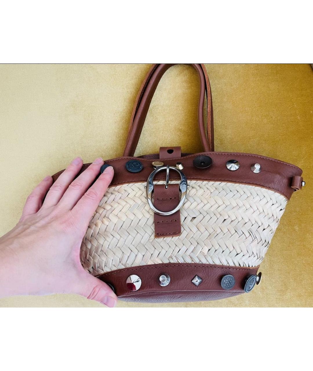 GIANFRANCO FERRE Бежевая кожаная пляжная сумка, фото 7