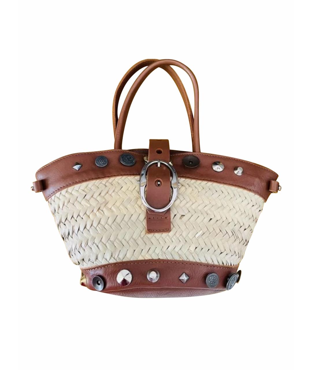 GIANFRANCO FERRE Бежевая кожаная пляжная сумка, фото 1