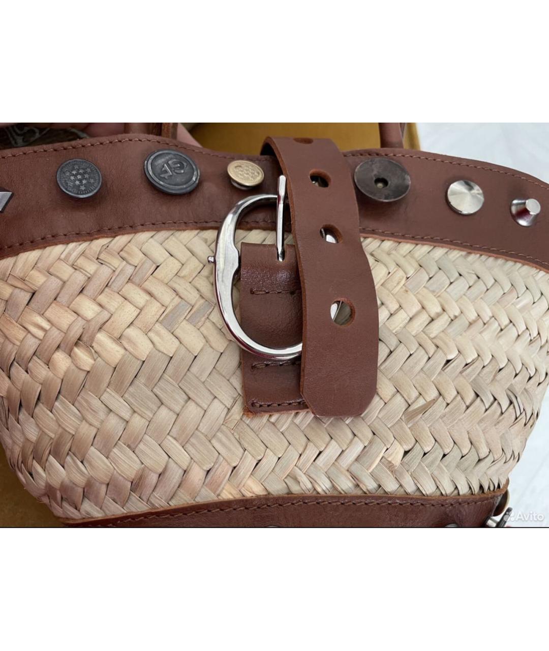 GIANFRANCO FERRE Бежевая кожаная пляжная сумка, фото 4