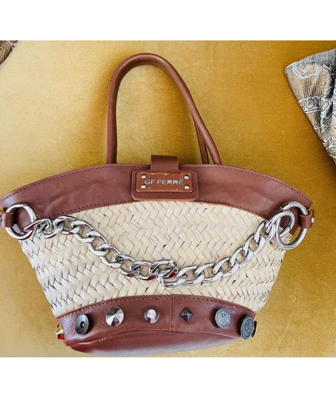 GIANFRANCO FERRE Бежевая кожаная пляжная сумка, фото 2