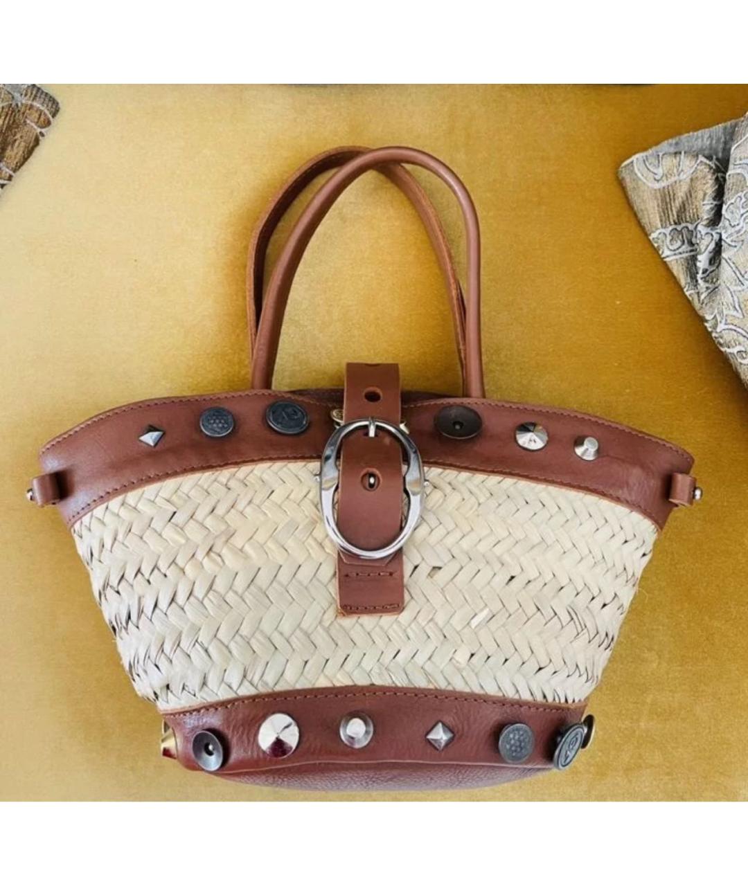 GIANFRANCO FERRE Бежевая кожаная пляжная сумка, фото 9