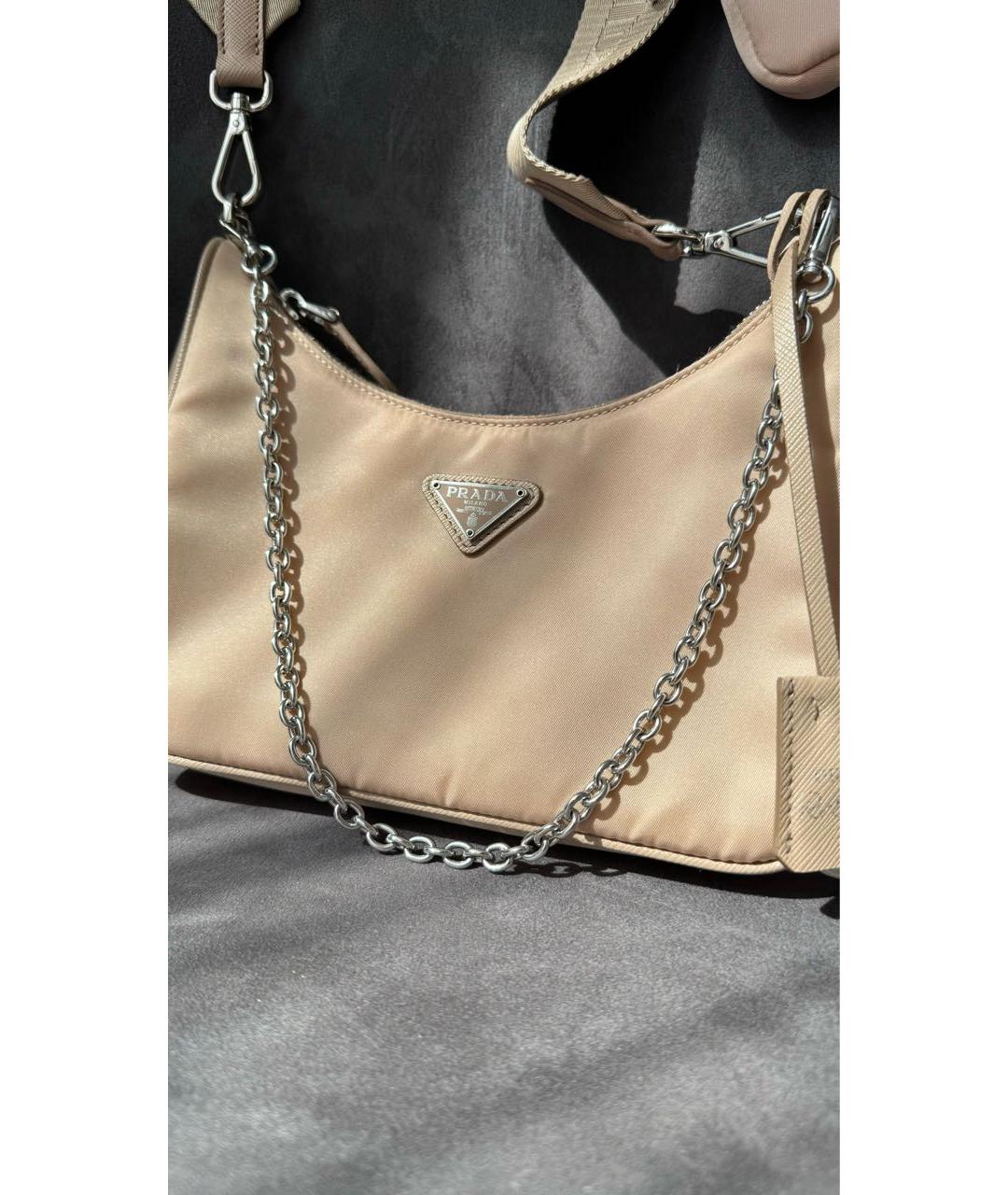 PRADA Бежевая тканевая сумка через плечо, фото 4