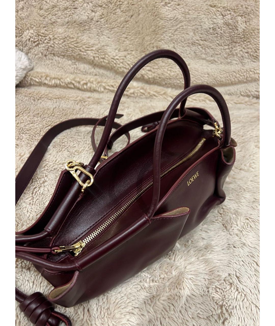LOEWE Бордовая кожаная сумка с короткими ручками, фото 6