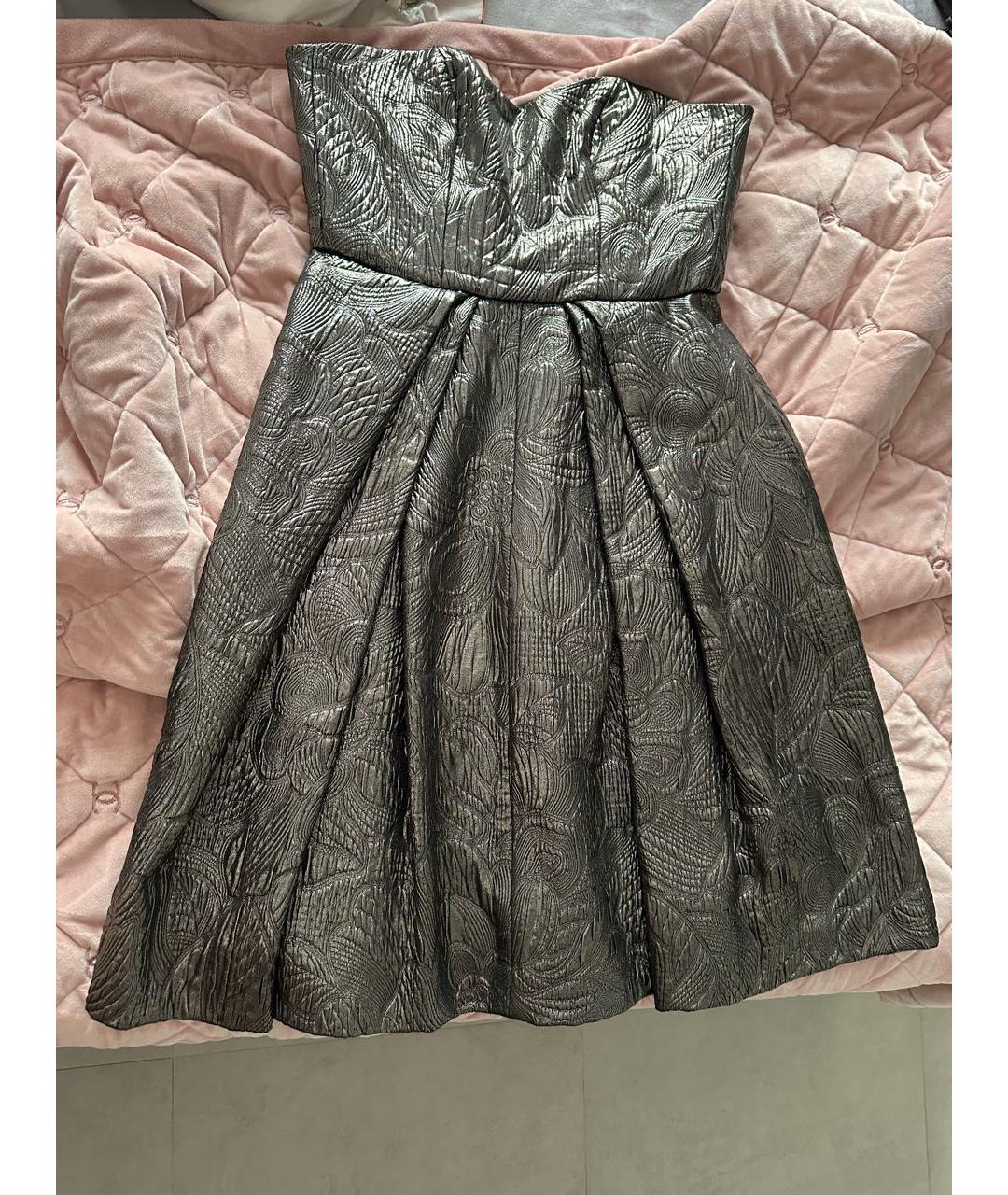 CAROLINA HERRERA Серебряное шелковое вечернее платье, фото 4