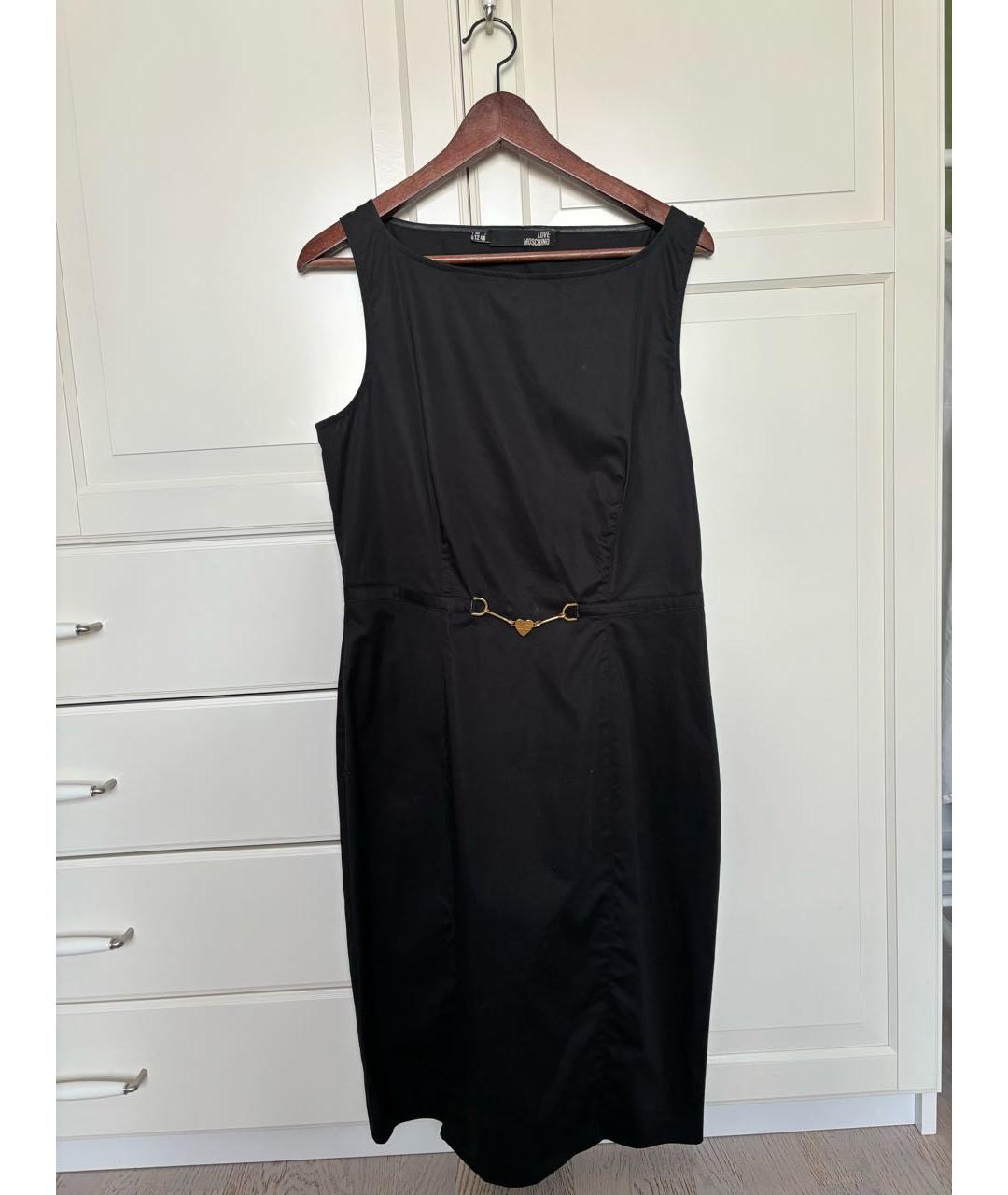 LOVE MOSCHINO Черное хлопко-эластановое повседневное платье, фото 6