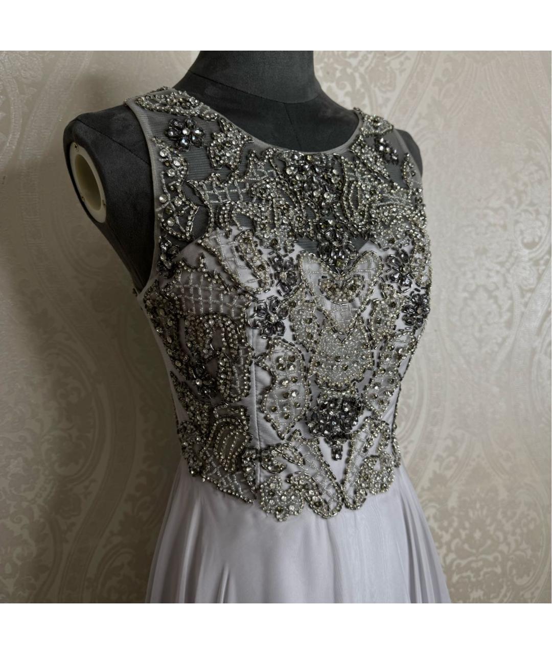 JOVANI Серебряное шифоновое вечернее платье, фото 5