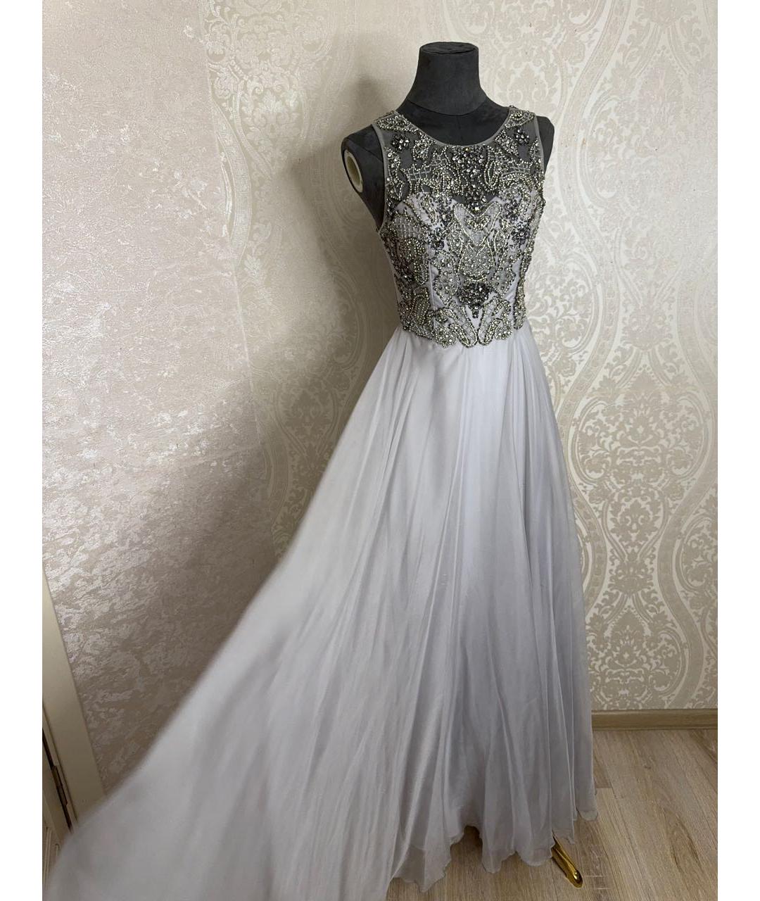 JOVANI Серебряное шифоновое вечернее платье, фото 2