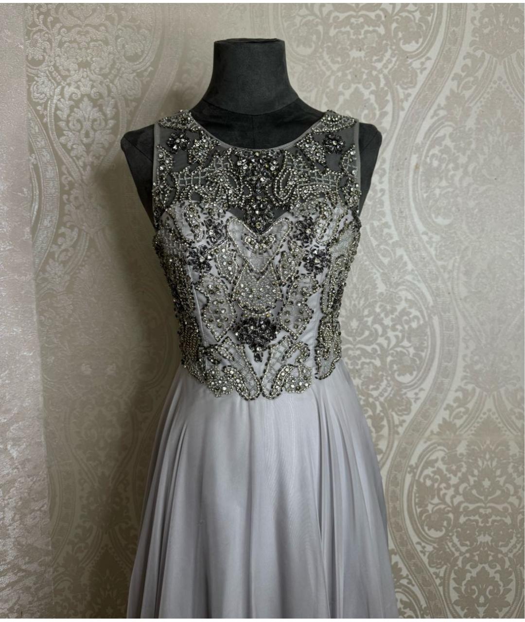 JOVANI Серебряное шифоновое вечернее платье, фото 3