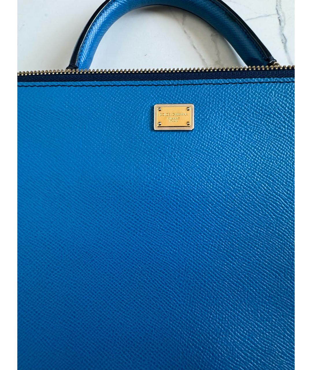 DOLCE&GABBANA Синяя кожаная сумка с короткими ручками, фото 4