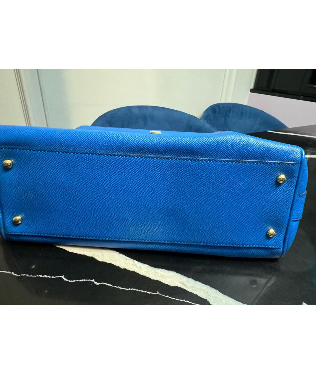 DOLCE&GABBANA Синяя кожаная сумка с короткими ручками, фото 7