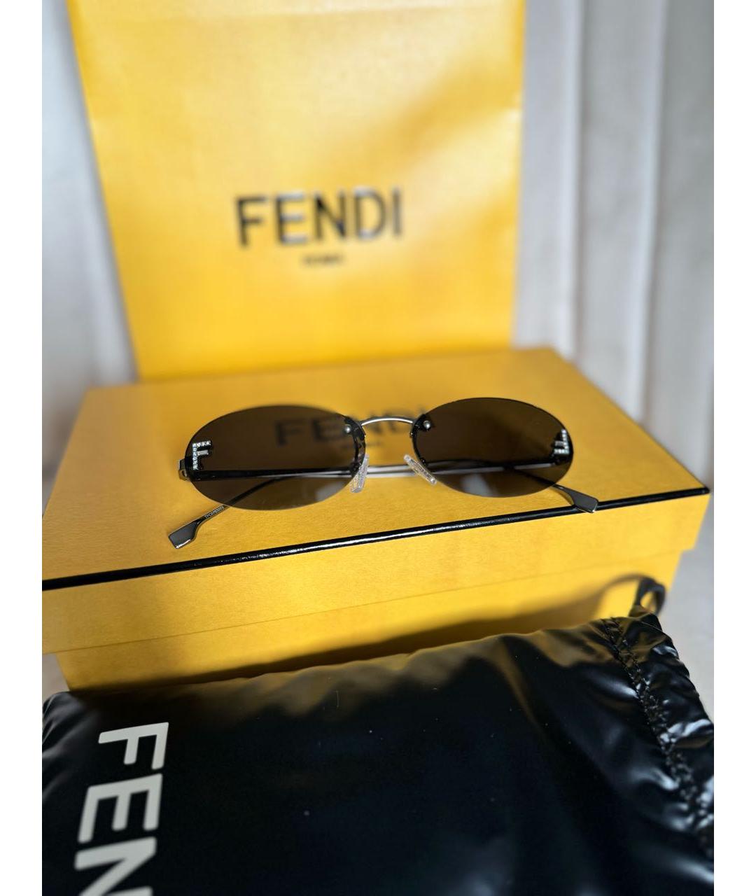 FENDI Черные металлические солнцезащитные очки, фото 4