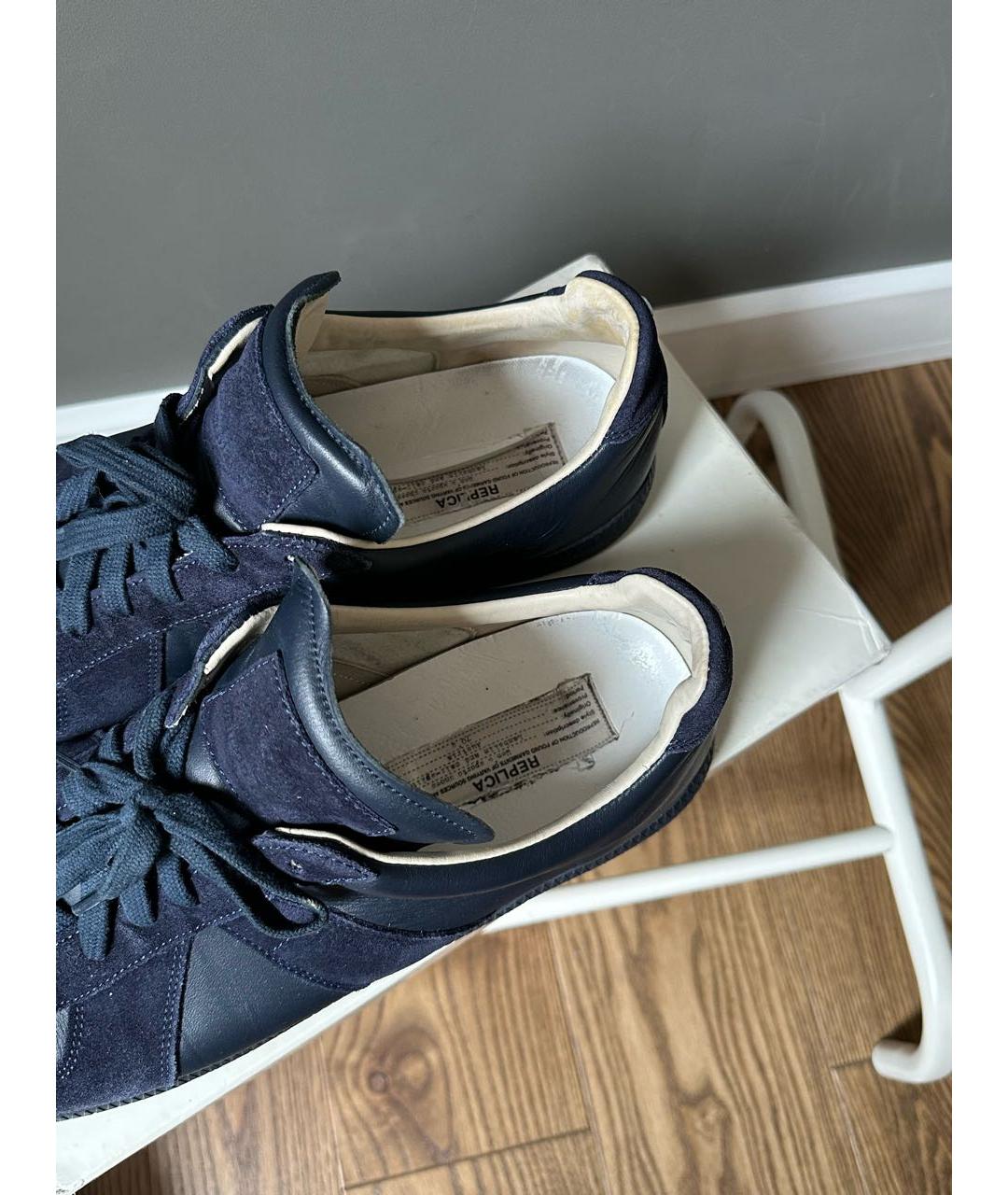 MAISON MARGIELA Темно-синие кожаные низкие кроссовки / кеды, фото 8