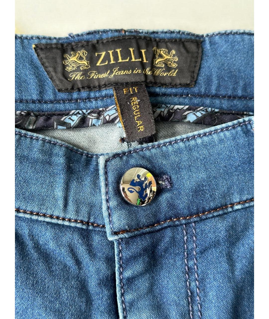 ZILLI Синие хлопко-эластановые прямые джинсы, фото 4