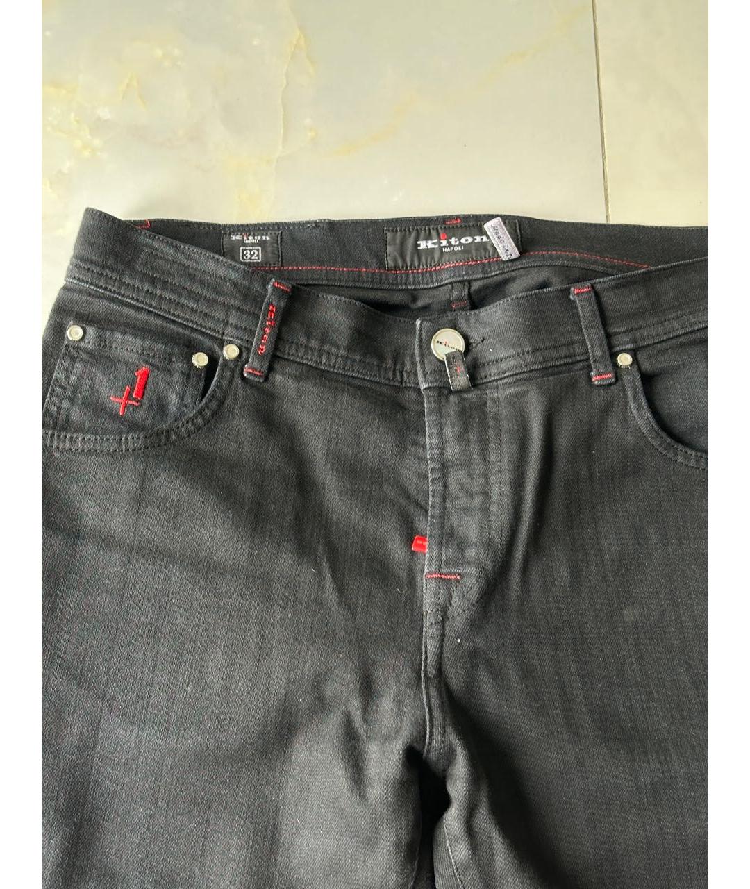 KITON Черные хлопко-эластановые прямые джинсы, фото 6