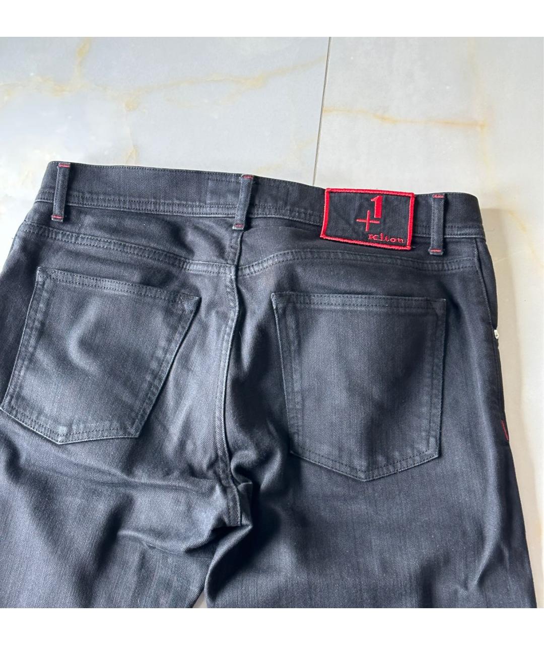 KITON Черные хлопко-эластановые прямые джинсы, фото 4