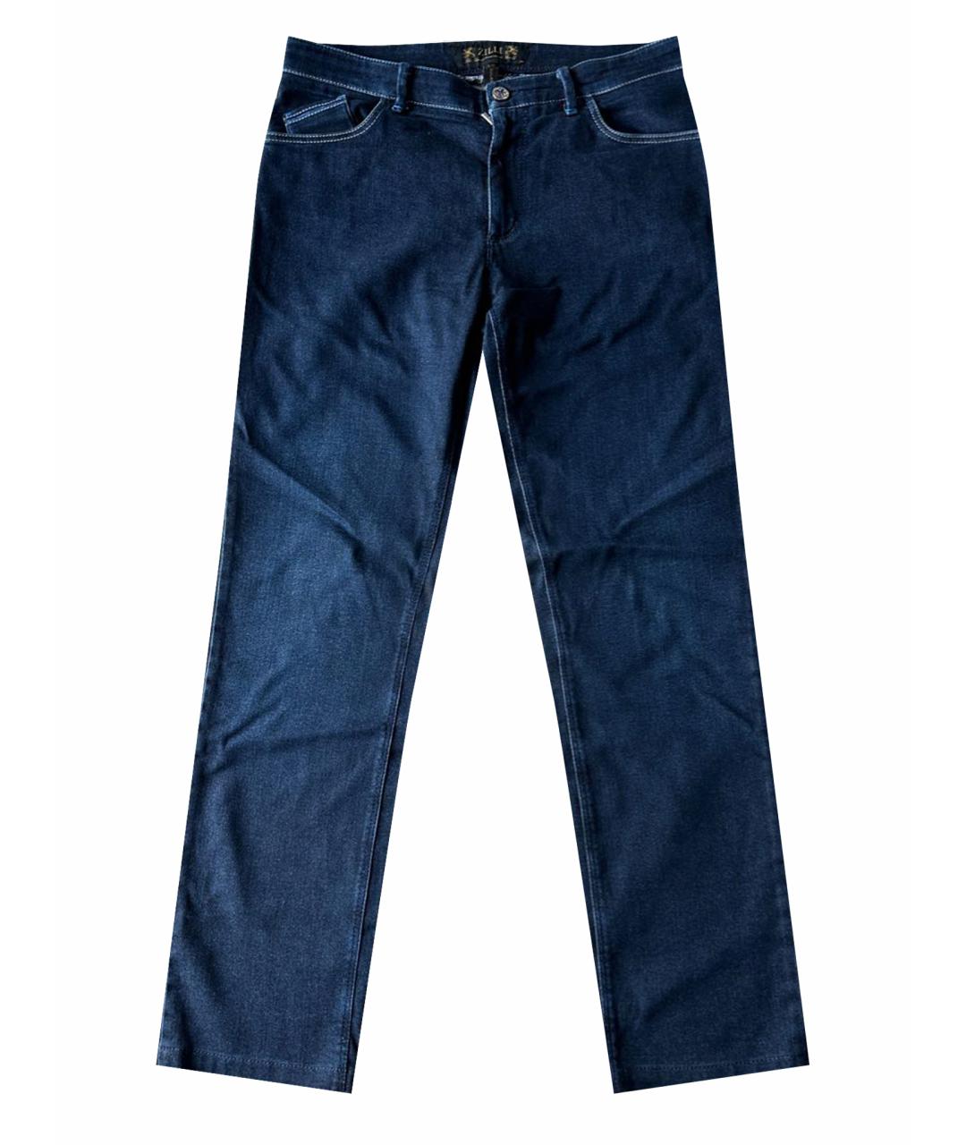 ZILLI Темно-синие хлопко-полиэстеровые прямые джинсы, фото 1