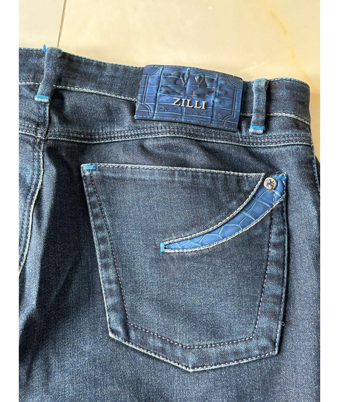 ZILLI Темно-синие хлопко-полиэстеровые прямые джинсы, фото 4