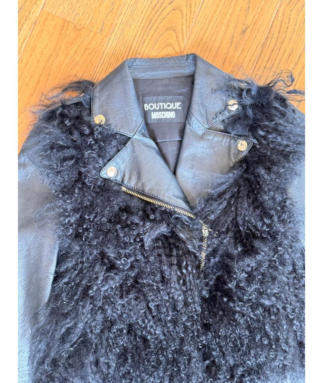 BOUTIQUE MOSCHINO Черная кожаная куртка, фото 2