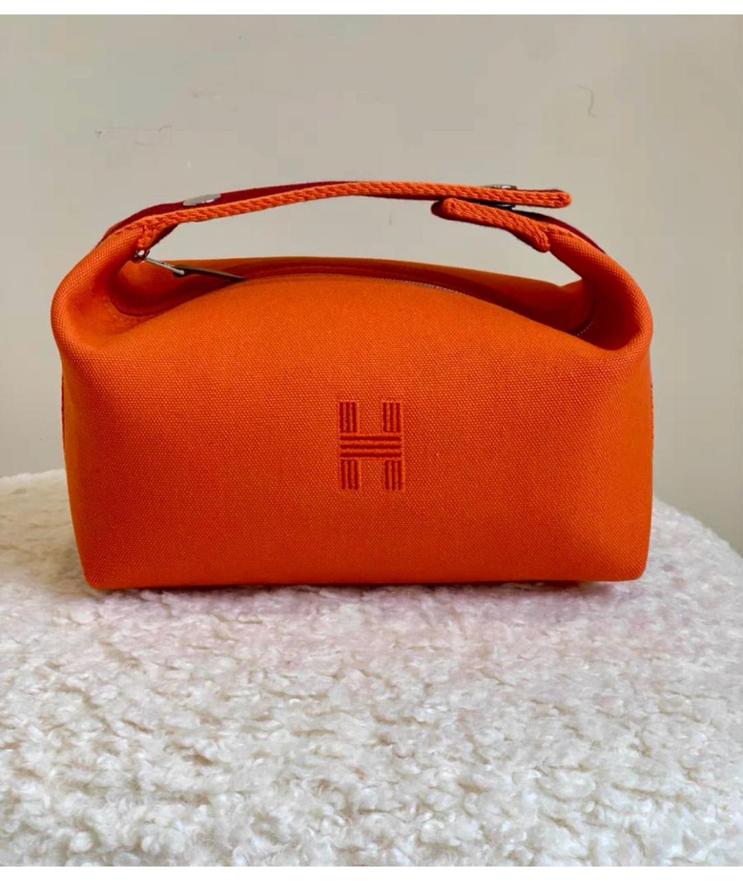 HERMES PRE-OWNED Оранжевая хлопковая косметичка, фото 2