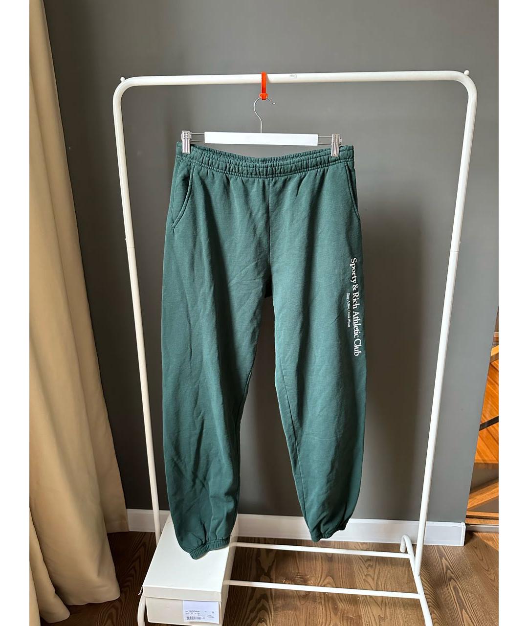 SPORTY AND RICH Зеленые хлопковые спортивные брюки и шорты, фото 2