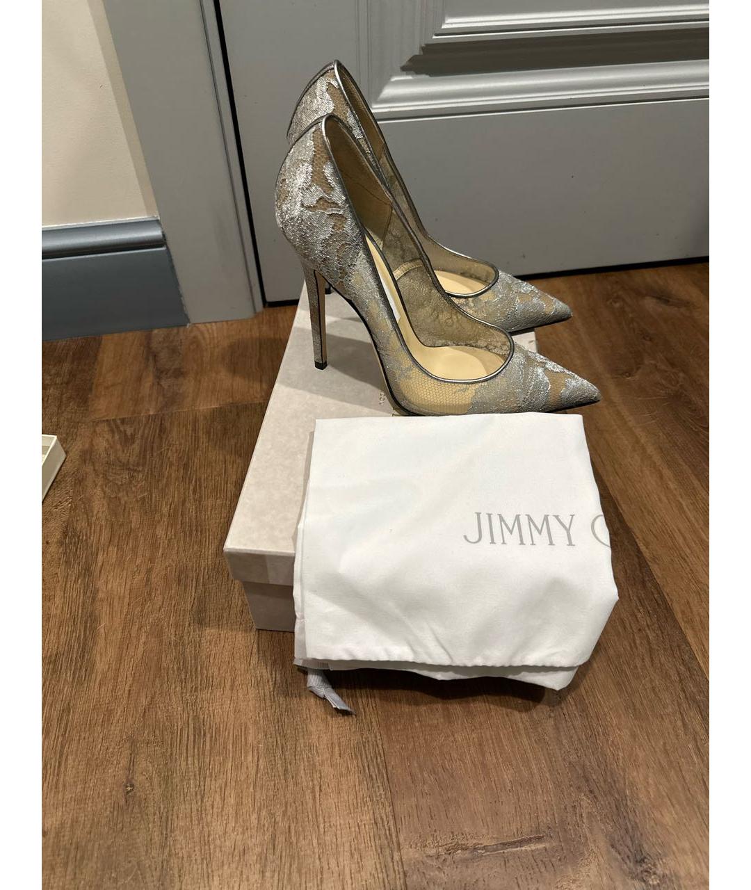 JIMMY CHOO Серебряные кожаные свадебные туфли на высоком каблуке, фото 5