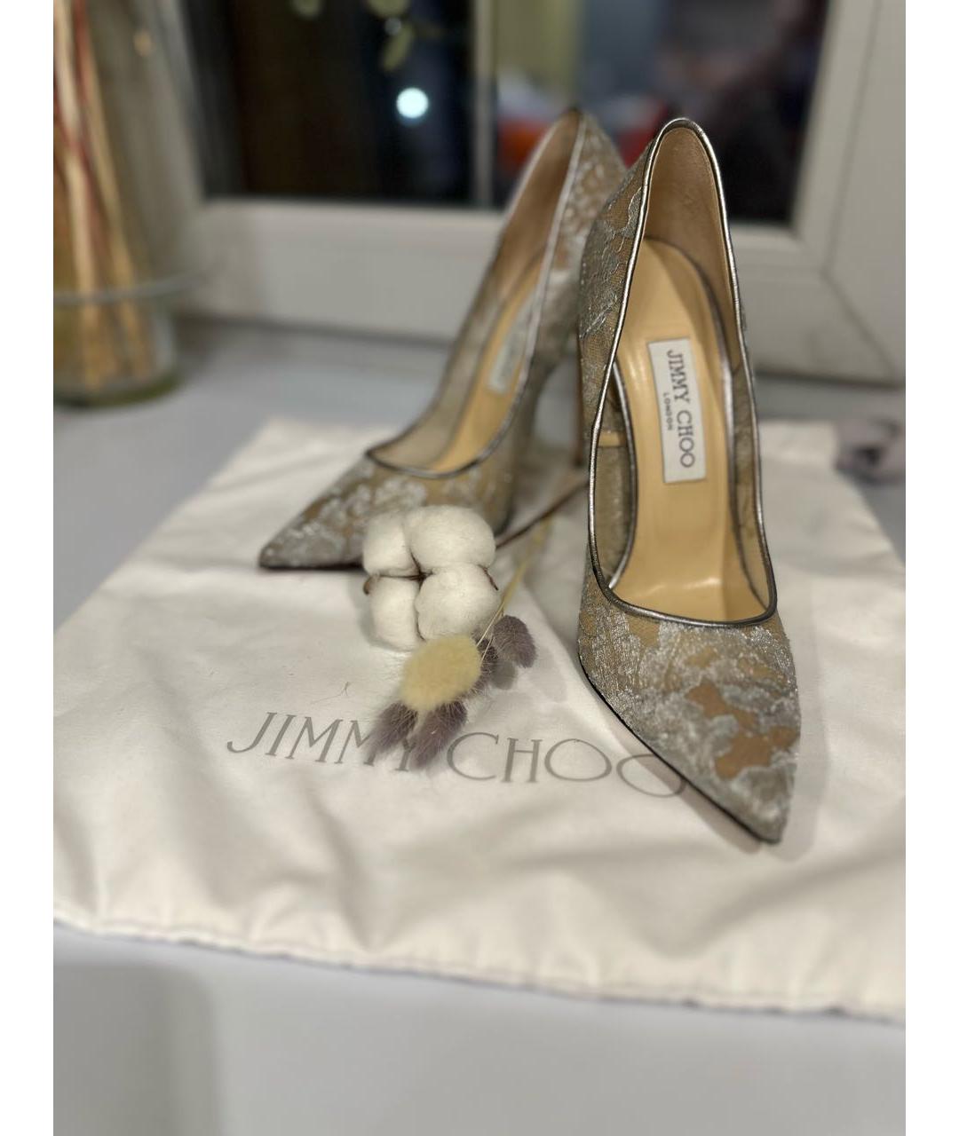 JIMMY CHOO Серебряные кожаные свадебные туфли на высоком каблуке, фото 6