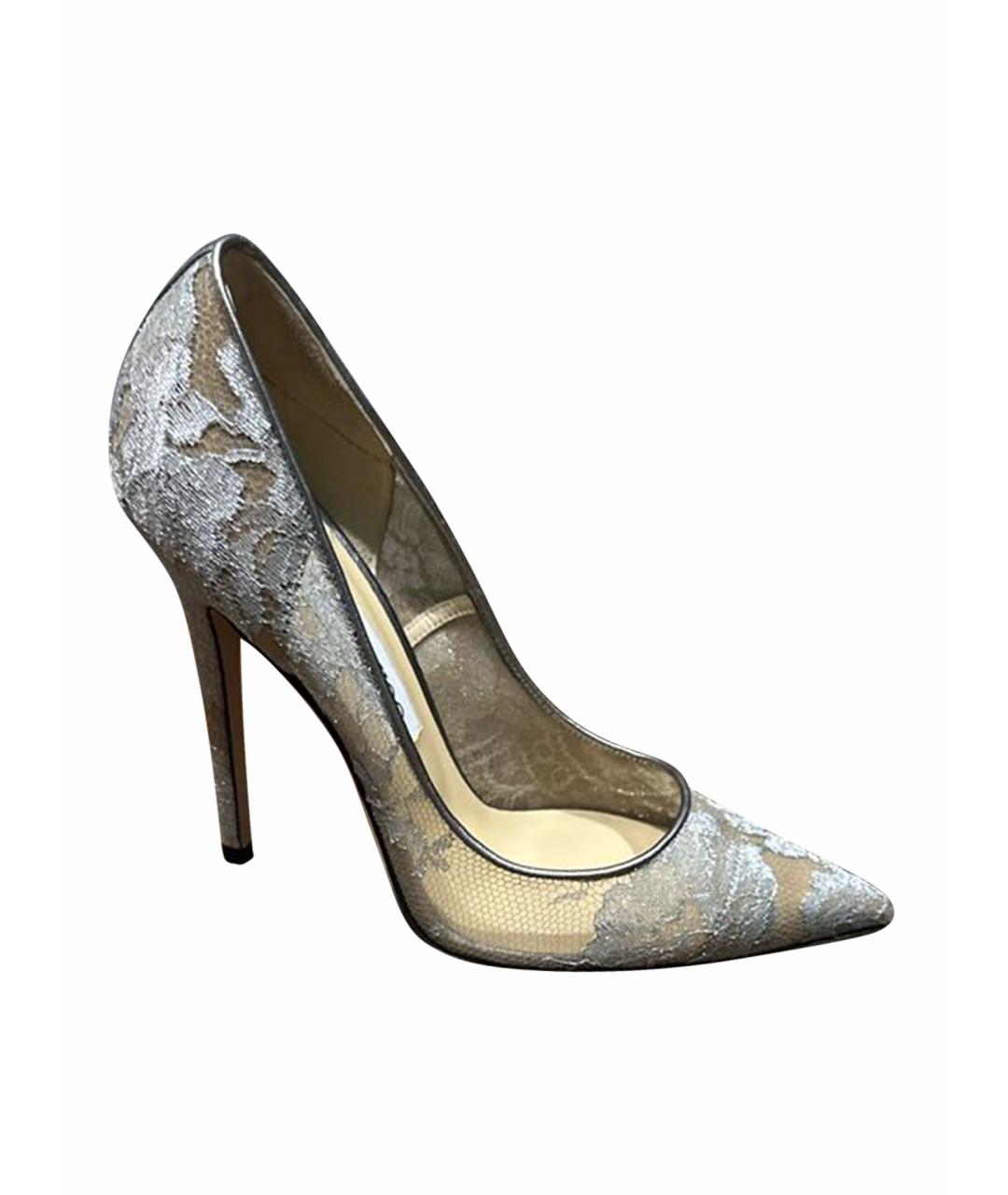 JIMMY CHOO Серебряные кожаные свадебные туфли на высоком каблуке, фото 1