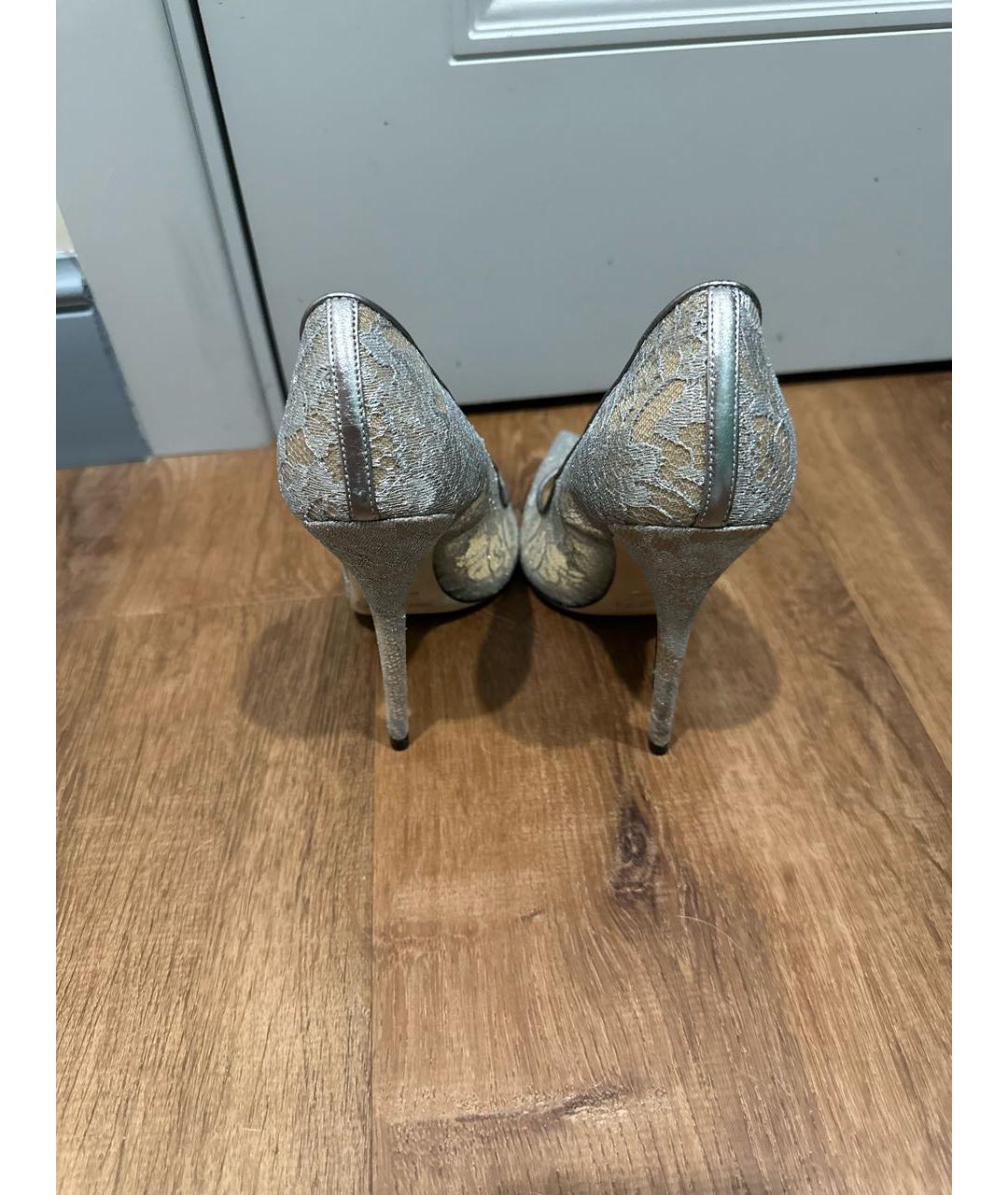 JIMMY CHOO Серебряные кожаные свадебные туфли на высоком каблуке, фото 4