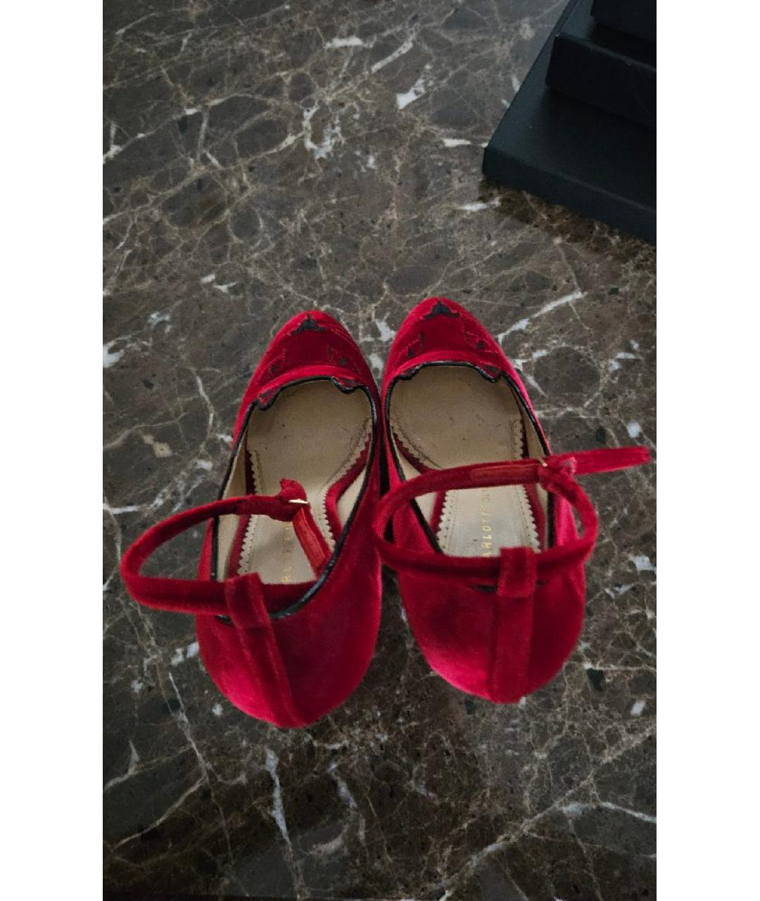 CHARLOTTE OLYMPIA Красные бархатные туфли, фото 3