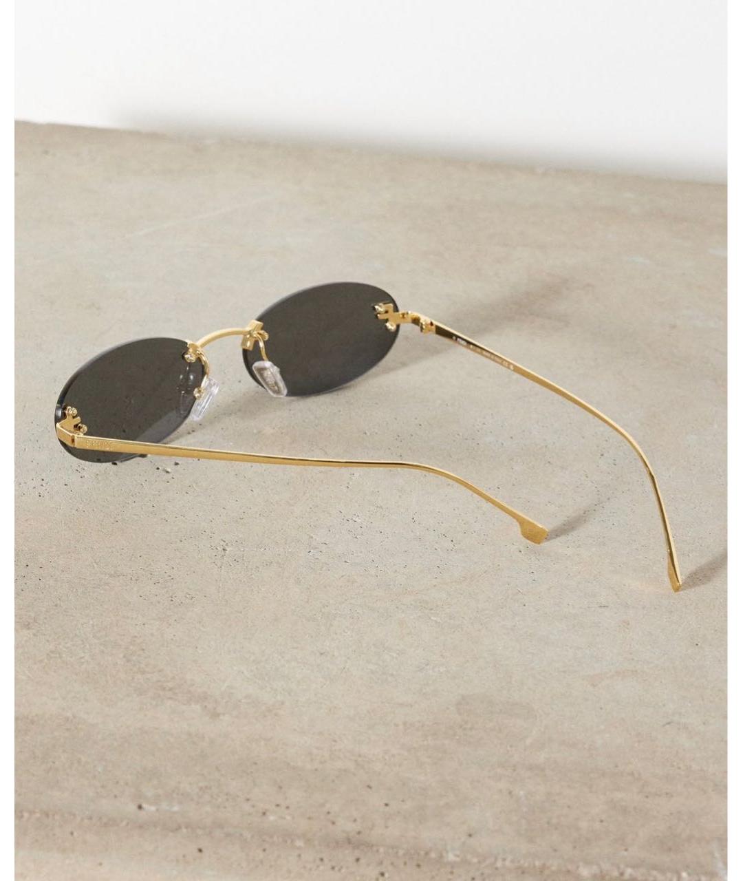FENDI Золотые металлические солнцезащитные очки, фото 3