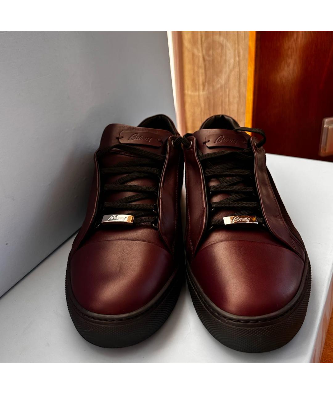 BRIONI Бордовые кожаные низкие кроссовки / кеды, фото 2