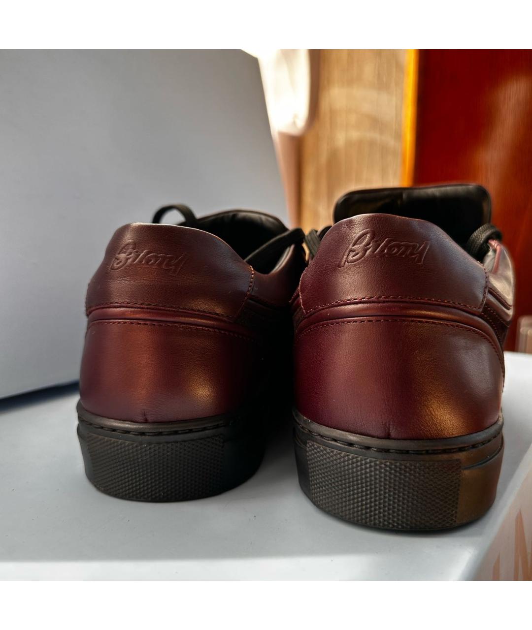 BRIONI Бордовые кожаные низкие кроссовки / кеды, фото 4