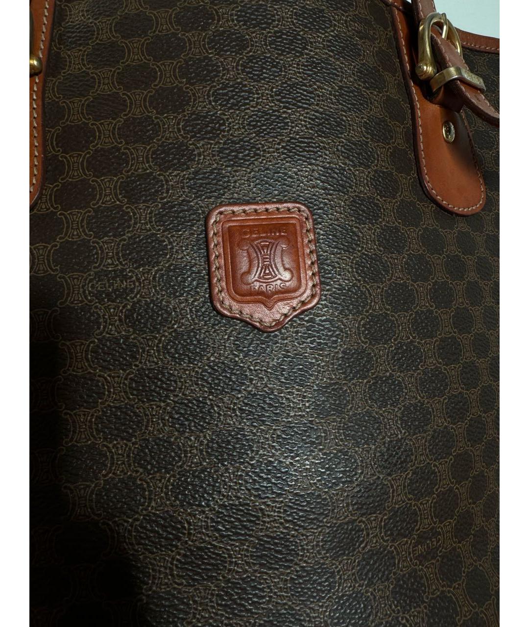 CELINE Коричневая кожаная сумка с короткими ручками, фото 7