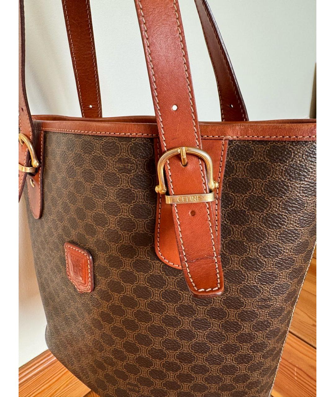 CELINE Коричневая кожаная сумка с короткими ручками, фото 6