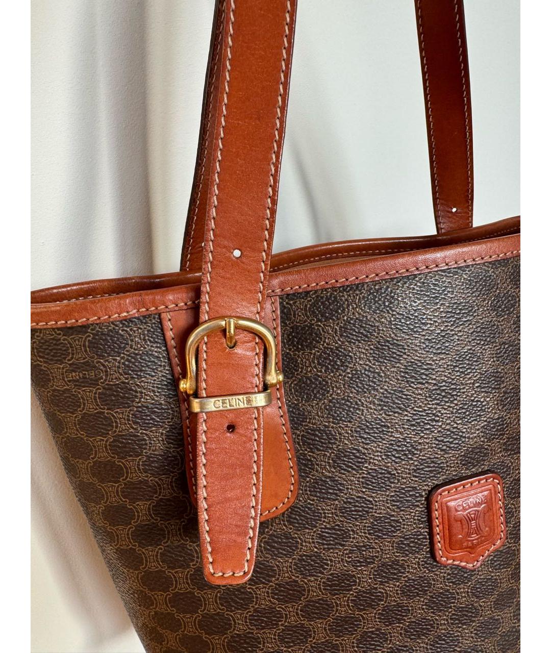 CELINE Коричневая кожаная сумка с короткими ручками, фото 5