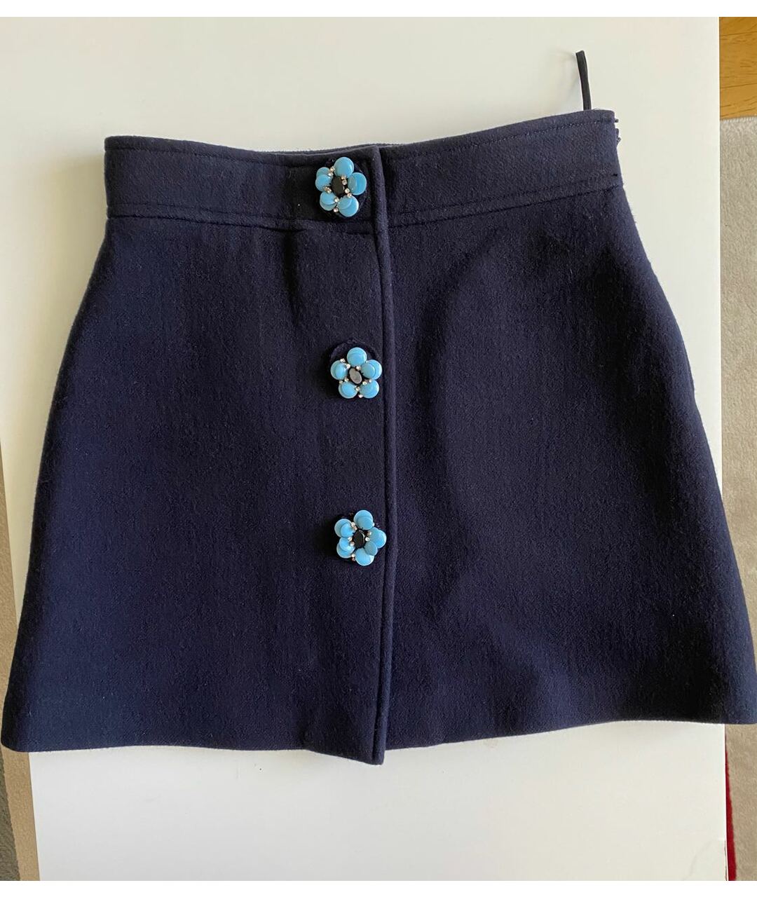MIU MIU Темно-синяя шерстяная юбка мини, фото 5