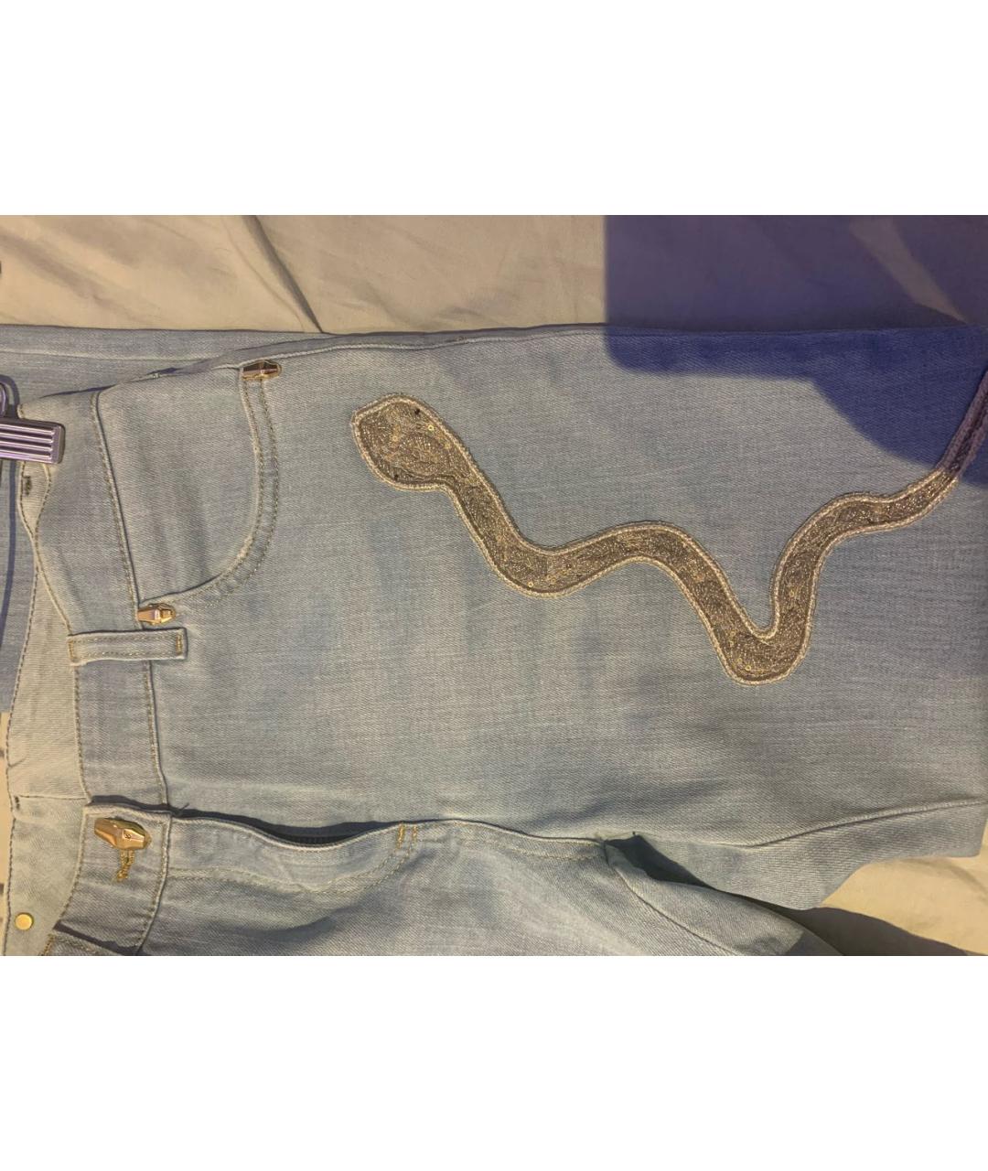 CAVALLI CLASS Голубые хлопковые прямые джинсы, фото 4