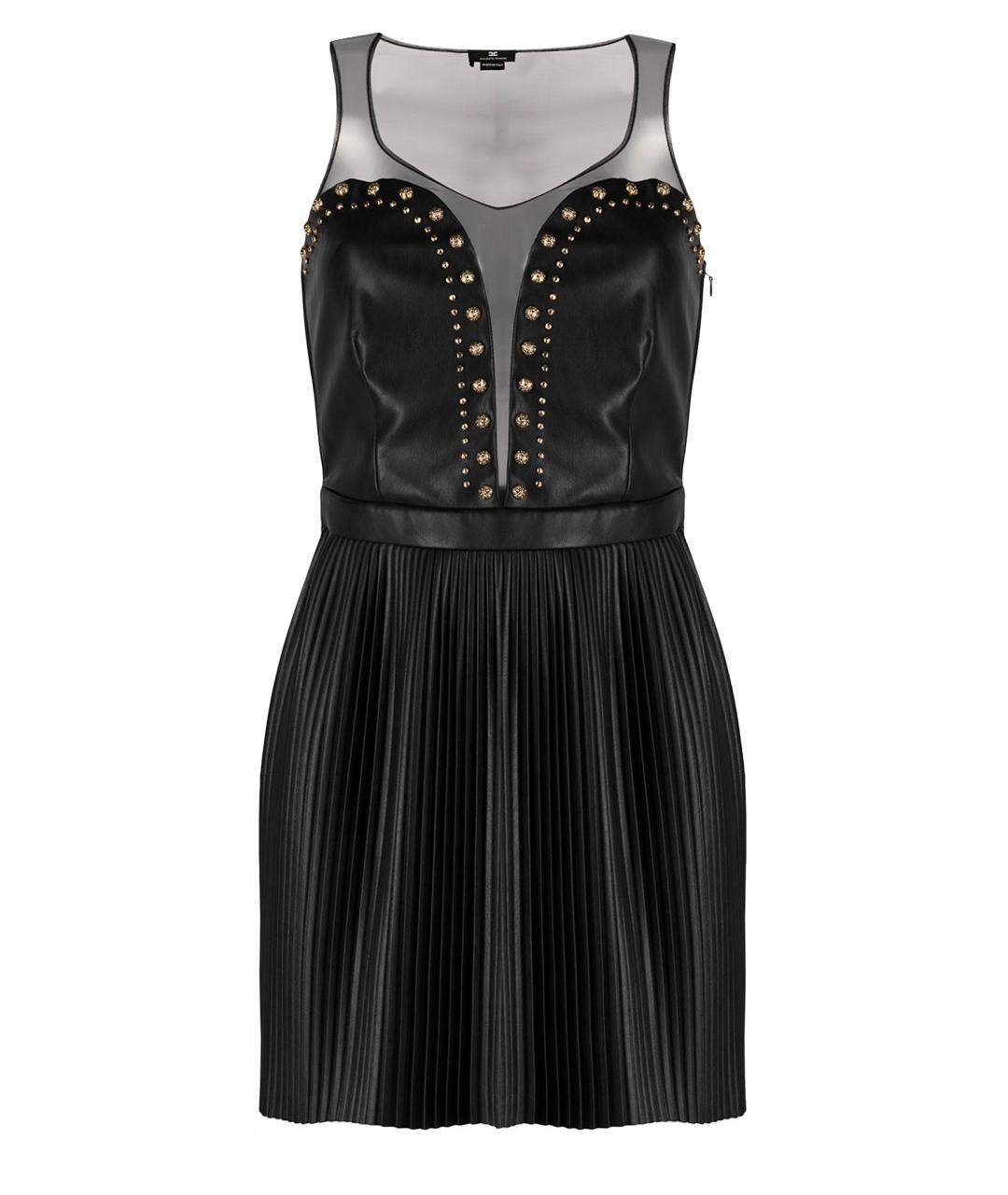 ELISABETTA FRANCHI Черное кожаное коктейльное платье, фото 1