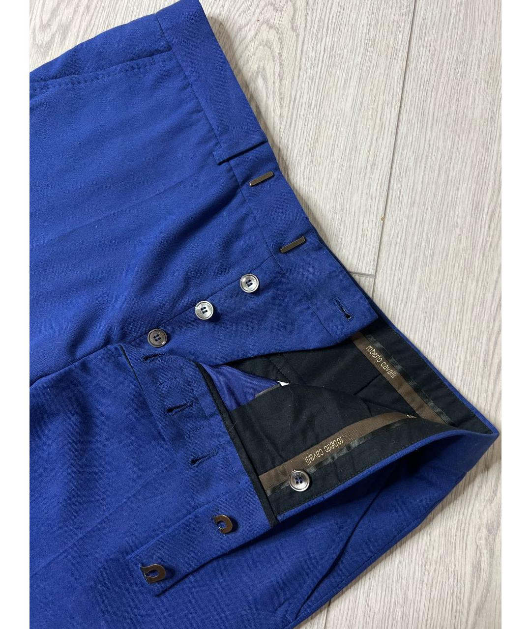 ROBERTO CAVALLI Синие шелковые классические брюки, фото 4