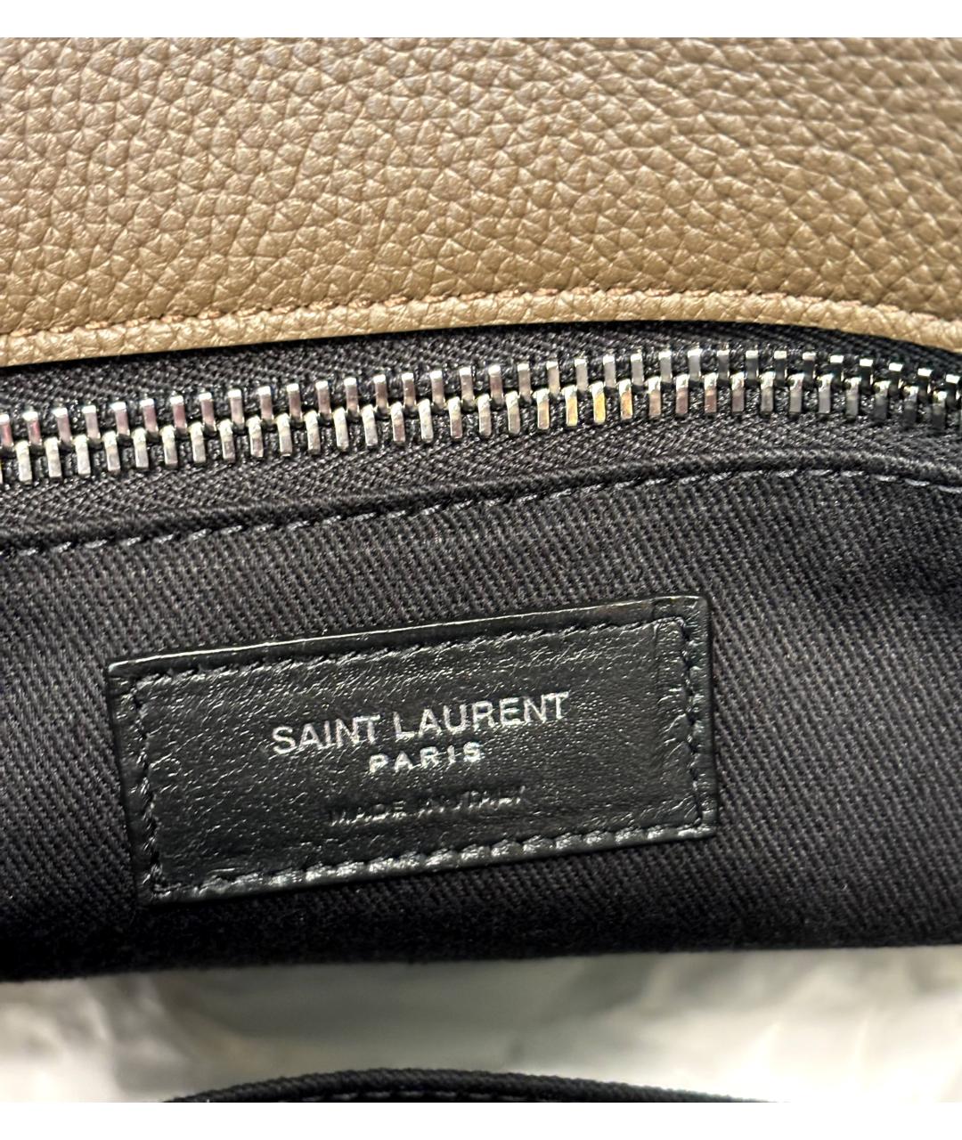 SAINT LAURENT Коричневая кожаная сумка тоут, фото 6