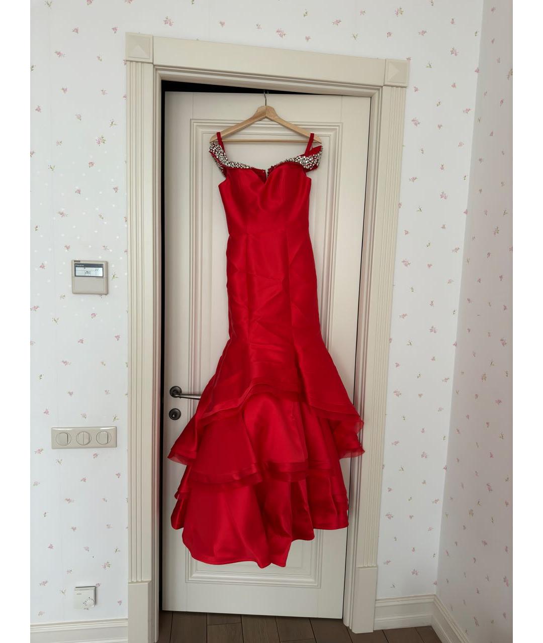 JOVANI Красное атласное вечернее платье, фото 10