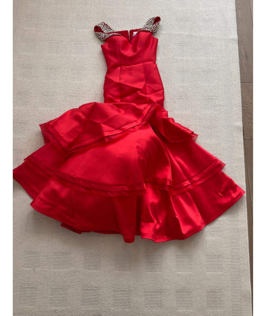 JOVANI Красное атласное вечернее платье, фото 4