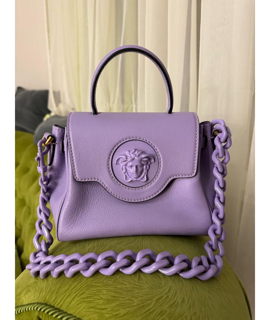 VERSACE Фиолетовая кожаная сумка с короткими ручками, фото 5