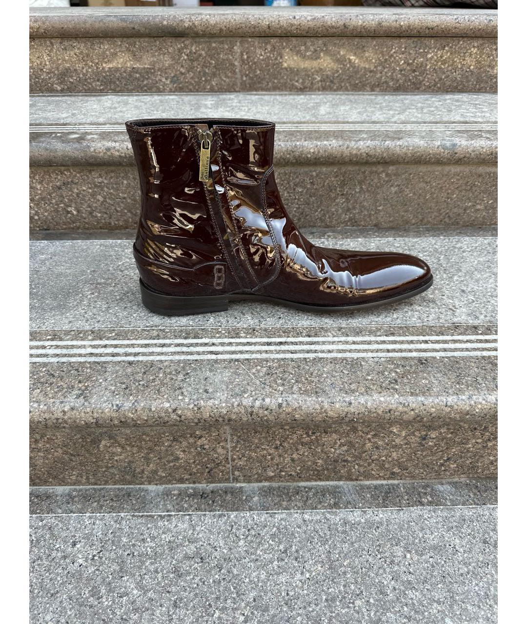 JOHN GALLIANO VINTAGE Бордовые высокие ботинки из лакированной кожи, фото 8