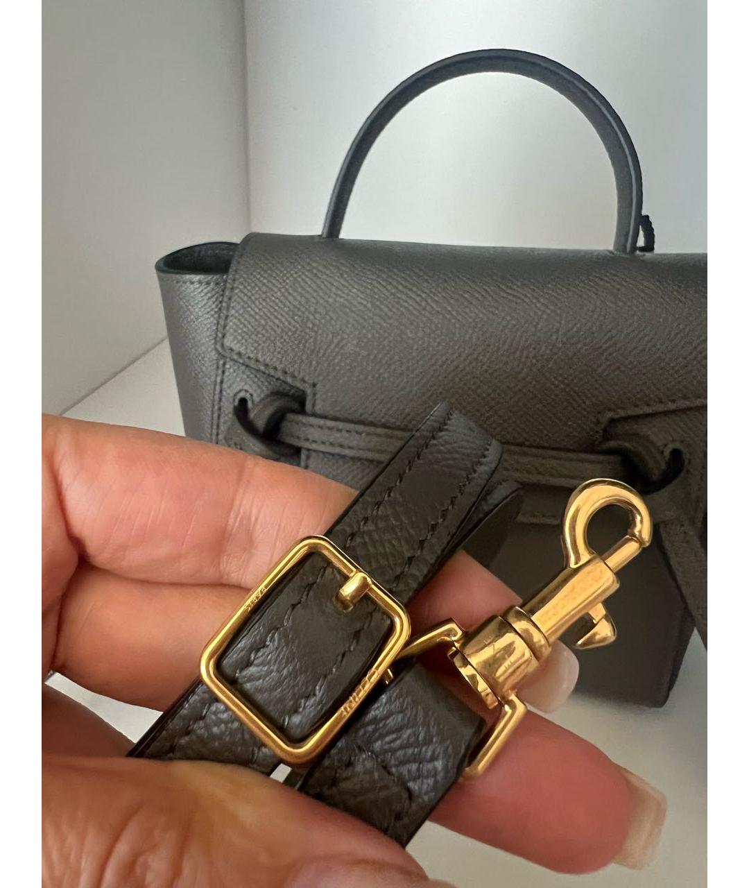 CELINE Серая кожаная сумка с короткими ручками, фото 3