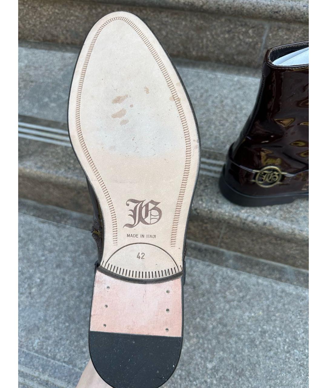 JOHN GALLIANO Бордовые высокие ботинки из лакированной кожи, фото 6