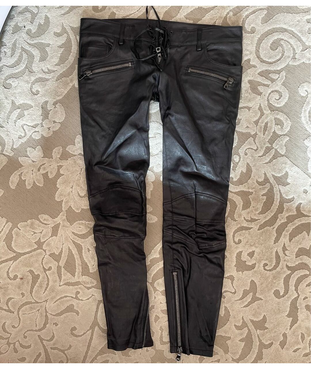 BALMAIN Черные кожаные брюки узкие, фото 6