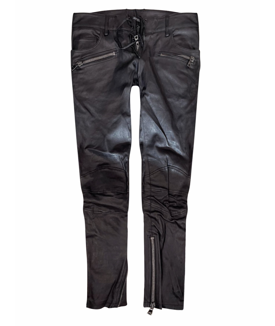 BALMAIN Черные кожаные брюки узкие, фото 1
