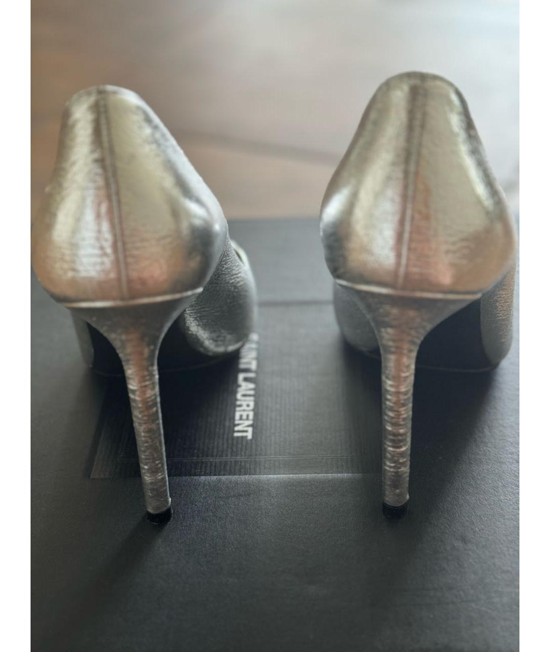 SAINT LAURENT Серебряные кожаные туфли, фото 3