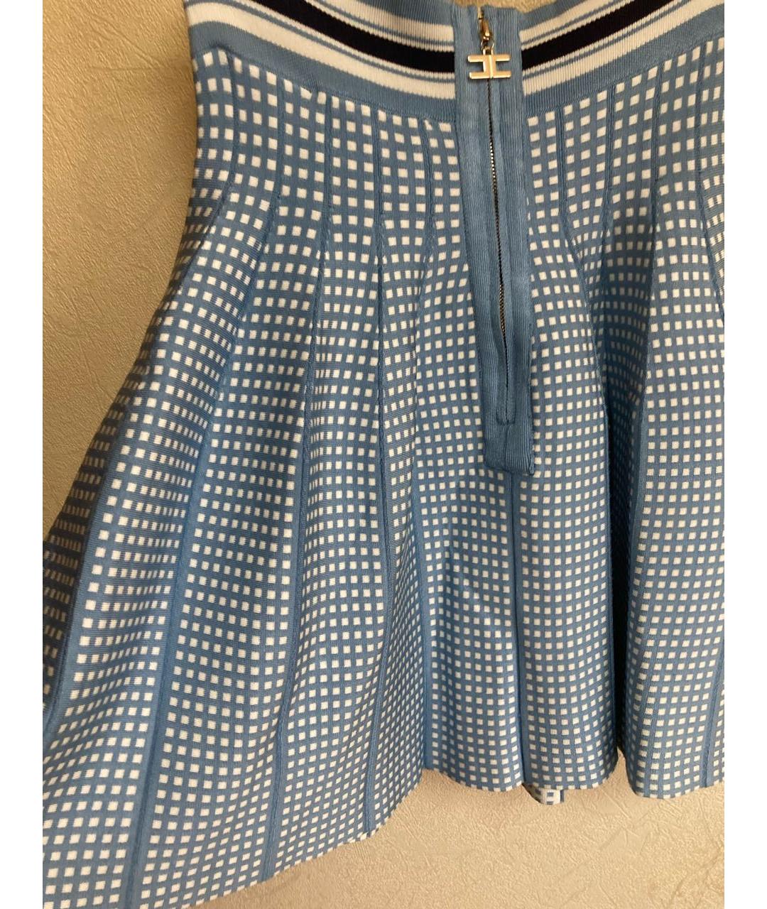 ELISABETTA FRANCHI Голубая вискозная юбка мини, фото 4